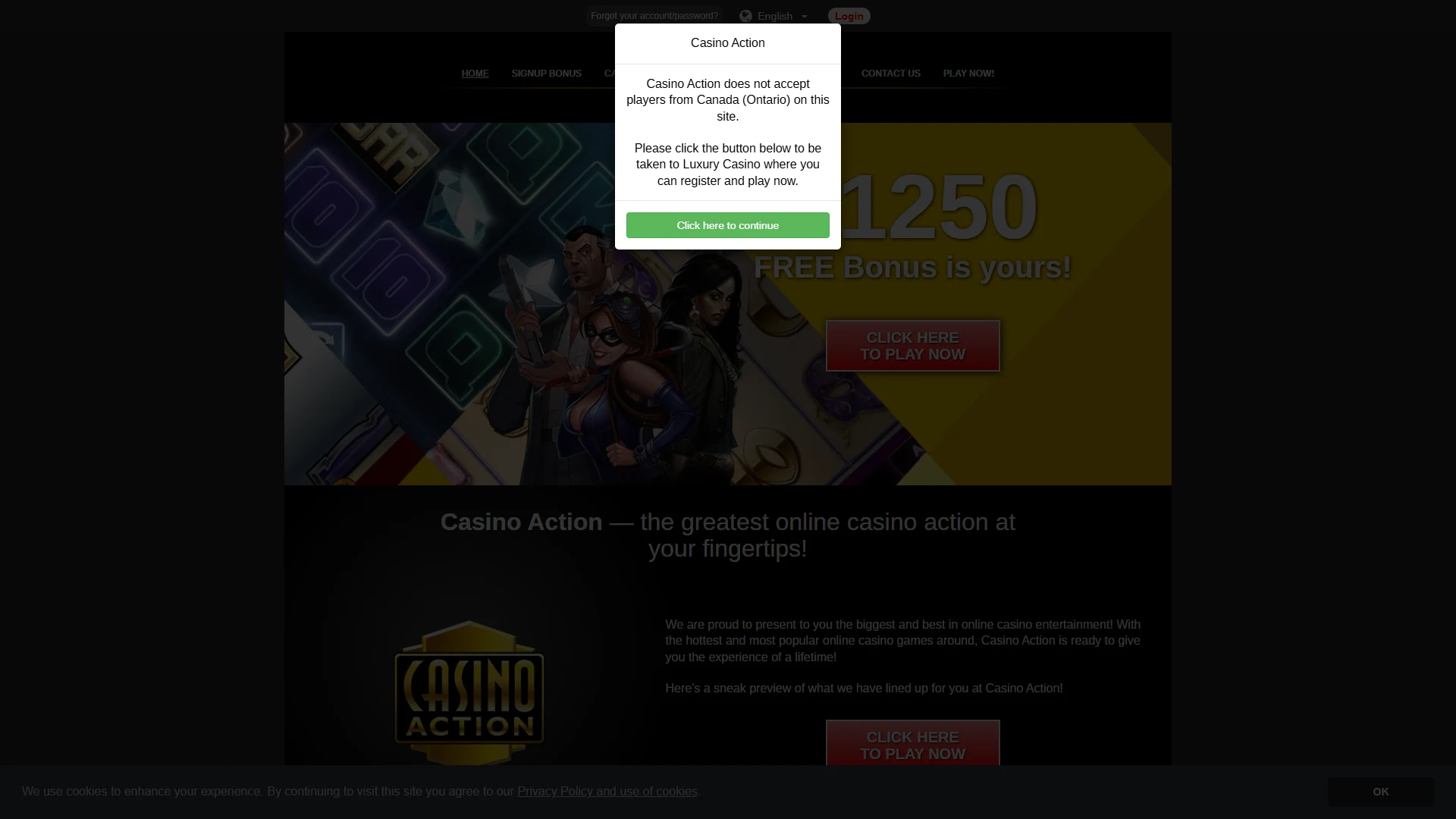 Casino Action homepage